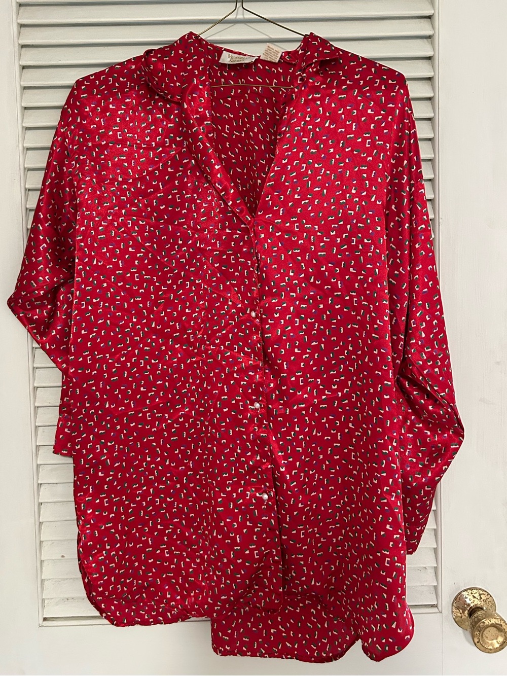 Victoria Secret Gold Label Red Patterned Sleep Shirt size S